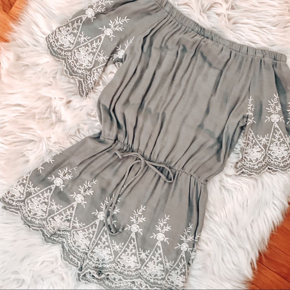 Green Off the Shoulder Romper